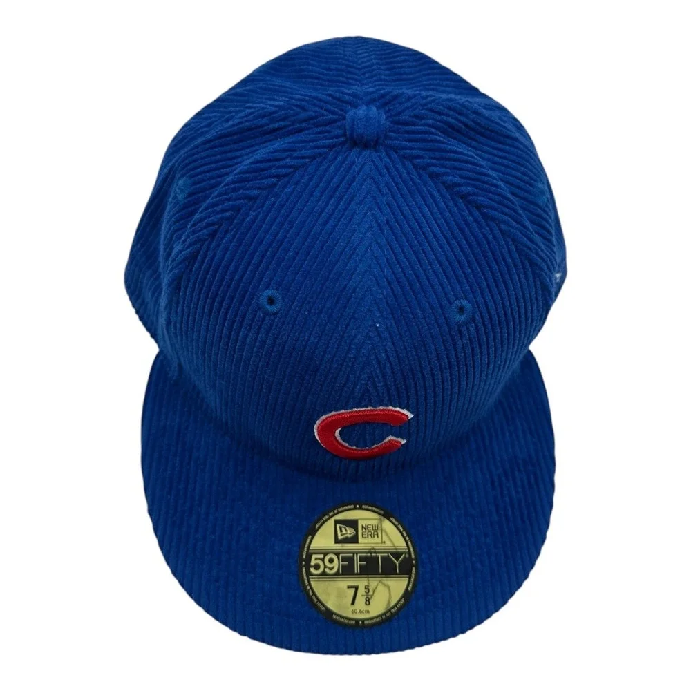 New Era 59Fifty Chicago Cubs Hat Cap 7 5/8 Light Royal Corduroy 1987‎ Baseball